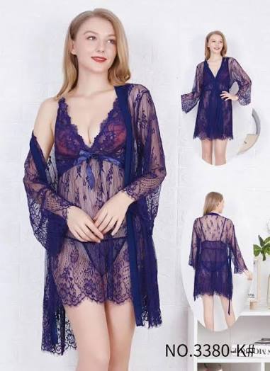 Short Nighty With Separate gaon with floral stretchable Silk Net fabric